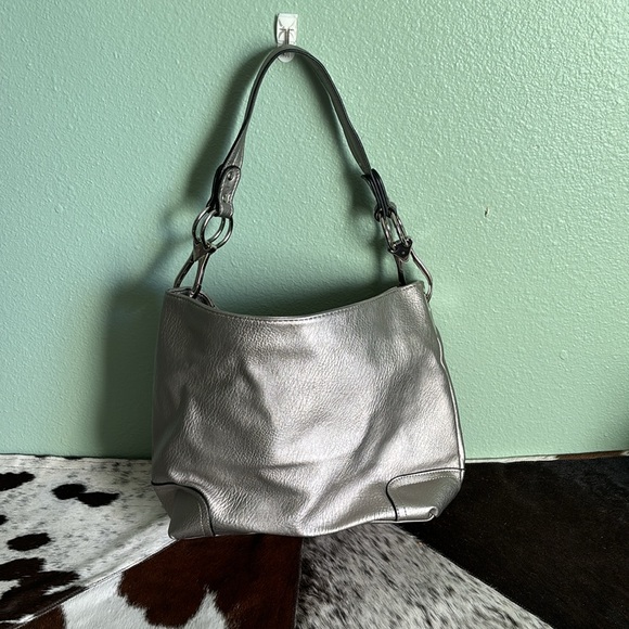 Silver colored purse with hair on hide key/card holder - Picture 9 of 9